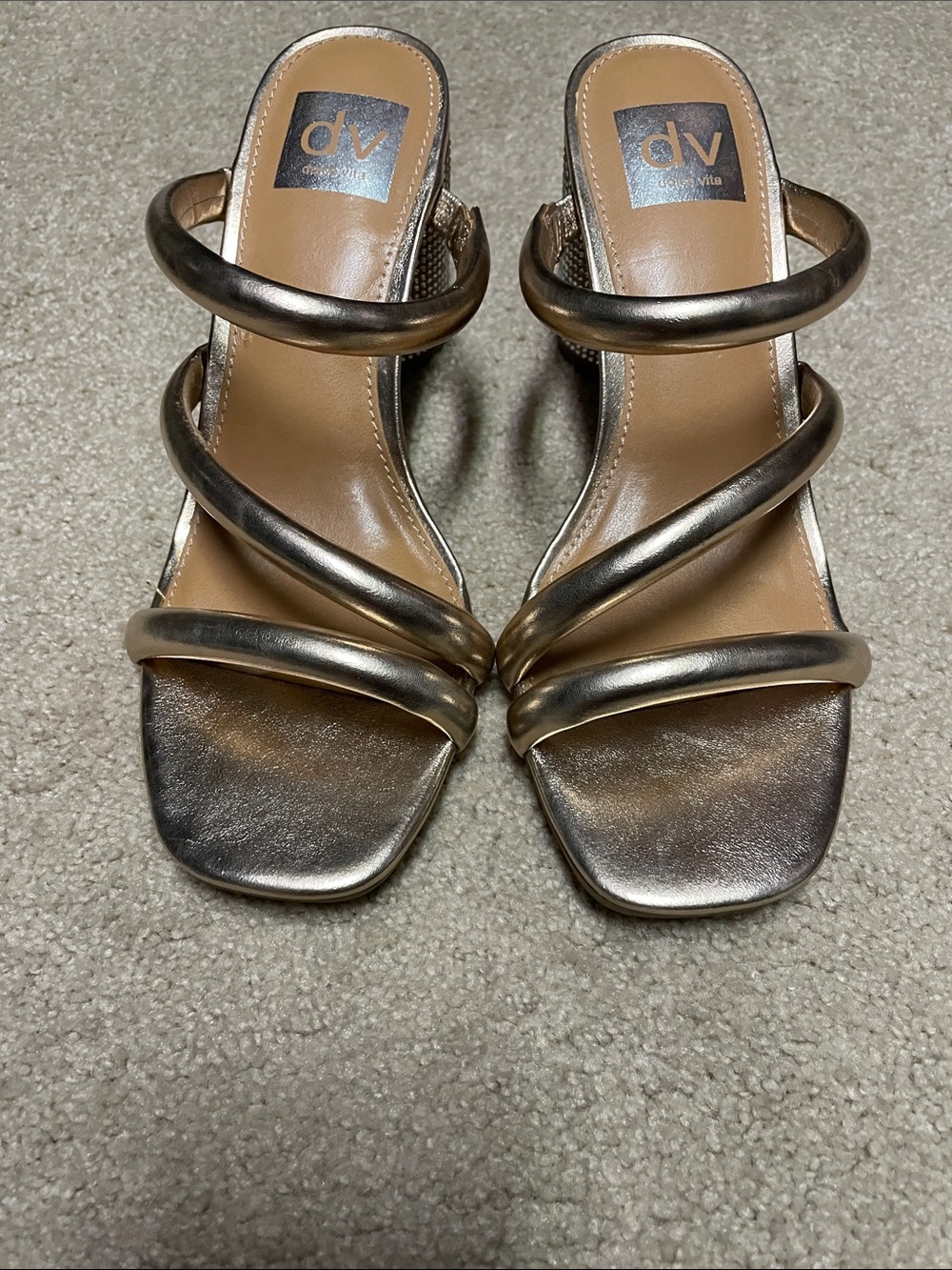 DV by Dolce Vita Metallic Gold Multi-Strap Slide Heels